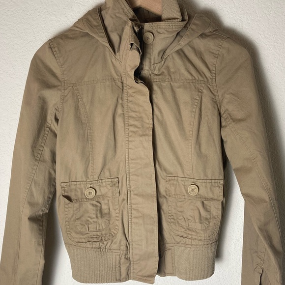 Love Tree Full Zip And Button Up Utility Jacket Coat with Hood and High Collar - Picture 2 of 7